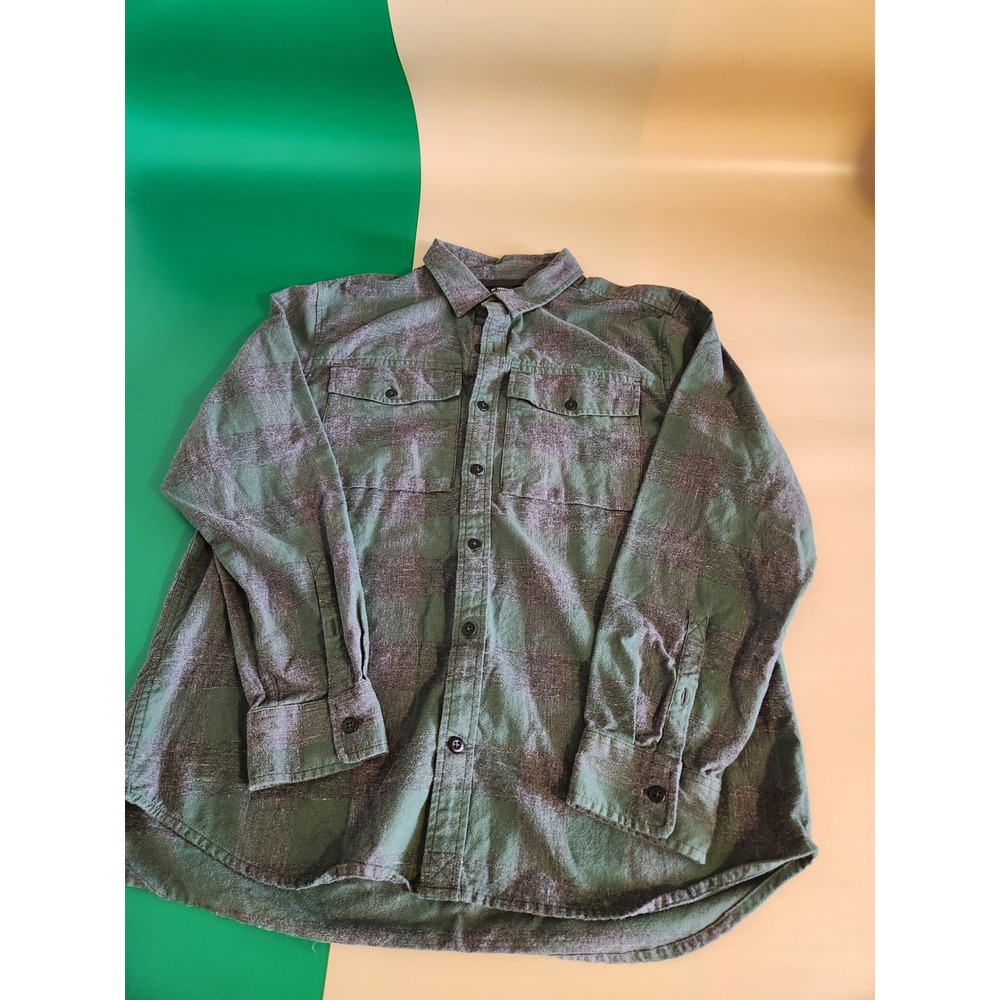 REI Co-op Flannel Shirt Mens Large Green Grey Plaid Long Sleeve Cotton Button Up